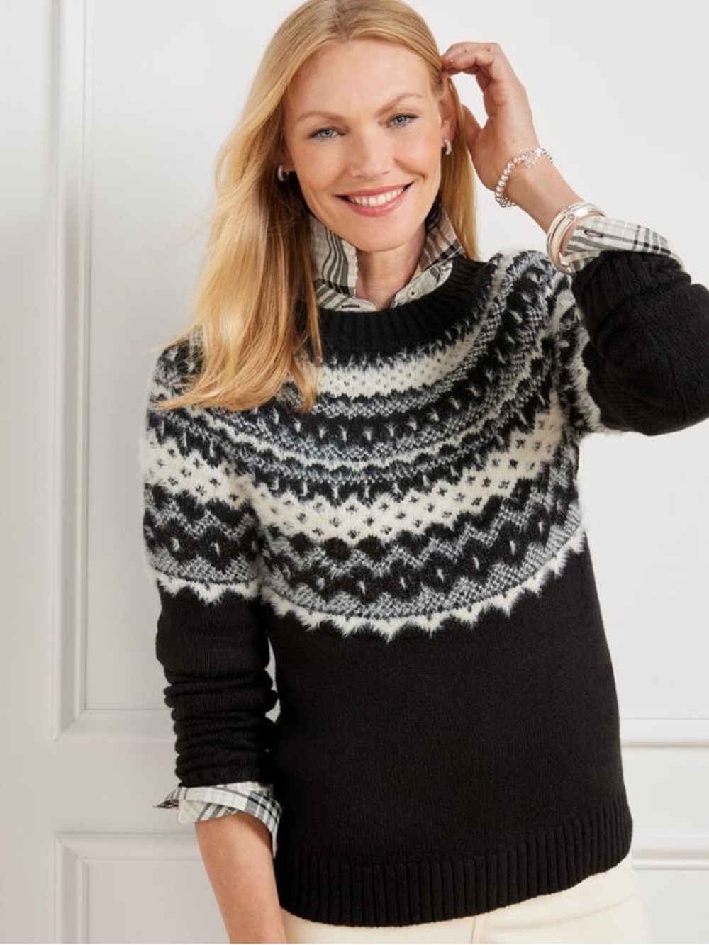 TALBOTS JACQUARD CREWNECK SWEATER - FAIR ISLE SIZE L NWT
